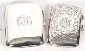 Mixed Lot: Small Edwardian silver cigarette case of curved rectangular form, foliate engraved and
