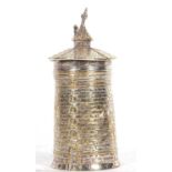 Unusual 19th Century silver plated desk table lighter in the form of a brick built tower with hinged