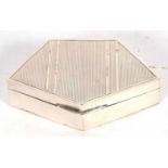 Silver trinket box of angular shape, the hinged lid with engine turned decoration, hallmarked for