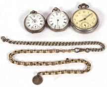 A lot of three pocket watches, one base metal and two ladies white metal marked 0.800 in one of