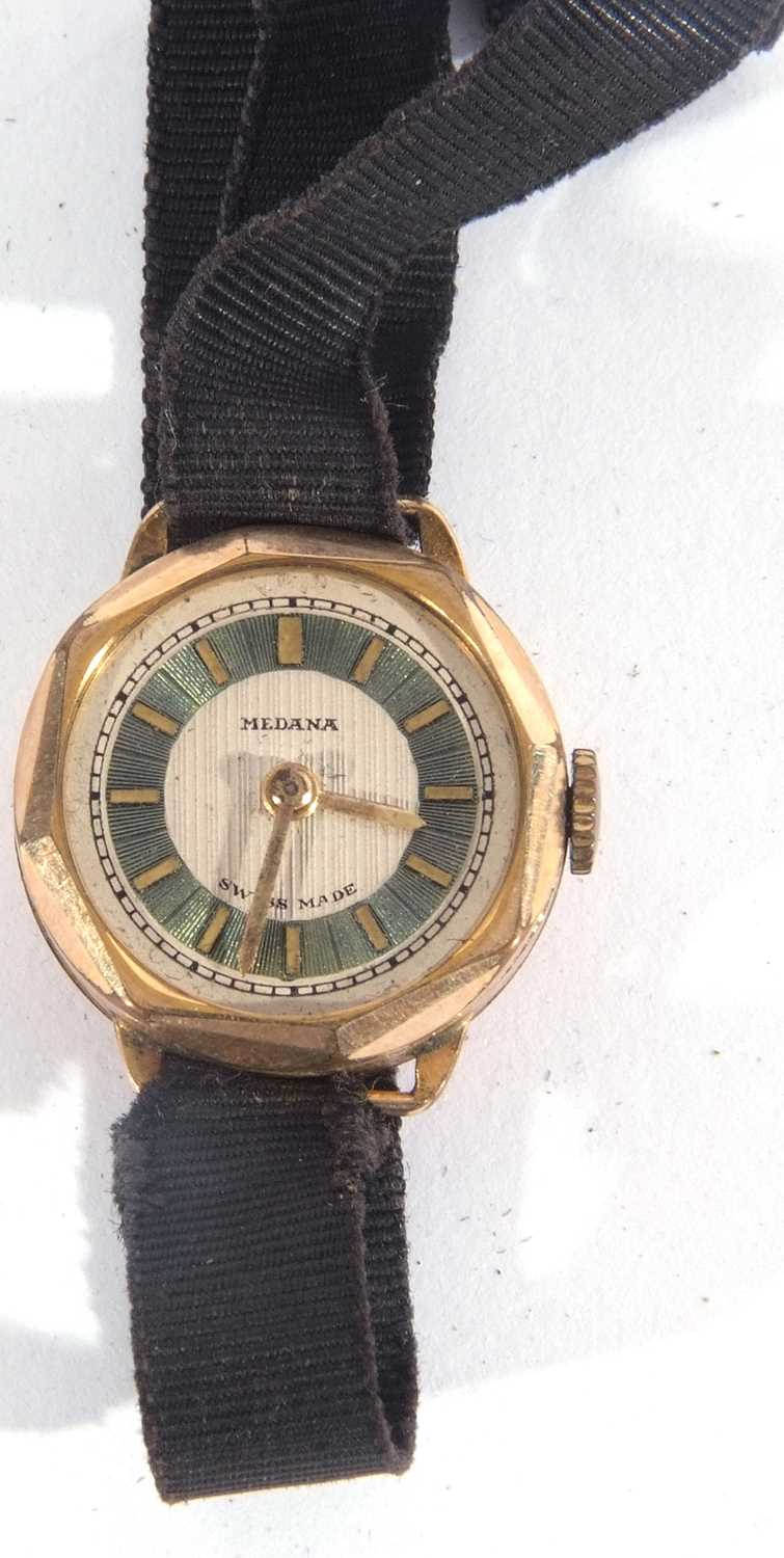 Roll gold ladies Medana wristwatch, manually crown wound, Swiss made movement, a two tone green - Image 2 of 3