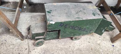 Vintage child's wooden pull along toy vehicle, removal van with trailer