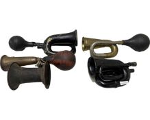 Four vintage brass bulb horns