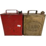 Pair of two gallon petrol cans, Esso and Red Line