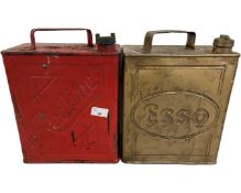 Pair of two gallon petrol cans, Esso and Red Line