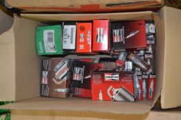Mixed box of various spark plugs to include Champion, Lucas etc