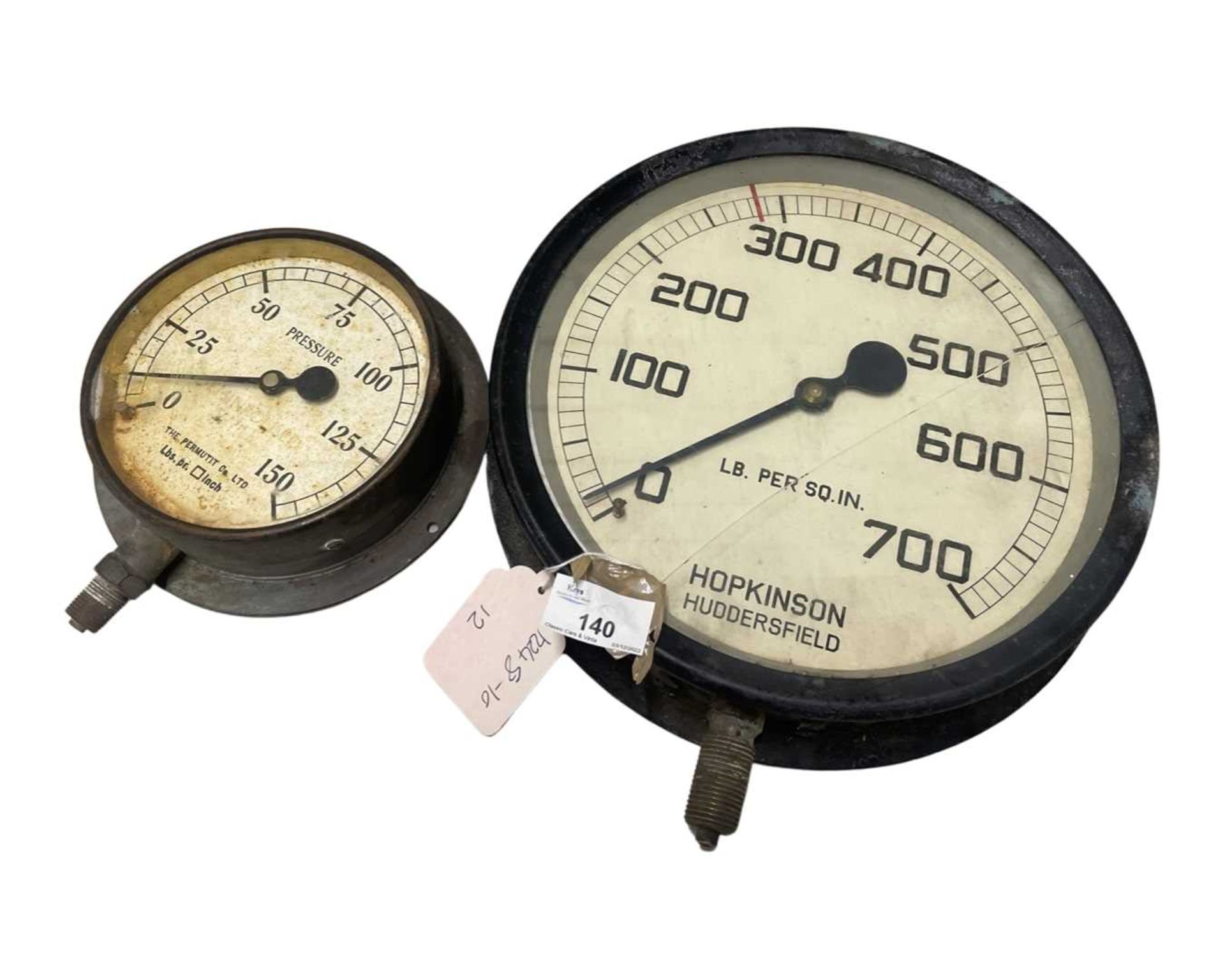 Two vintage brass pressure gauges