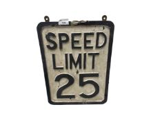 Wooden 25mph speed limit sign