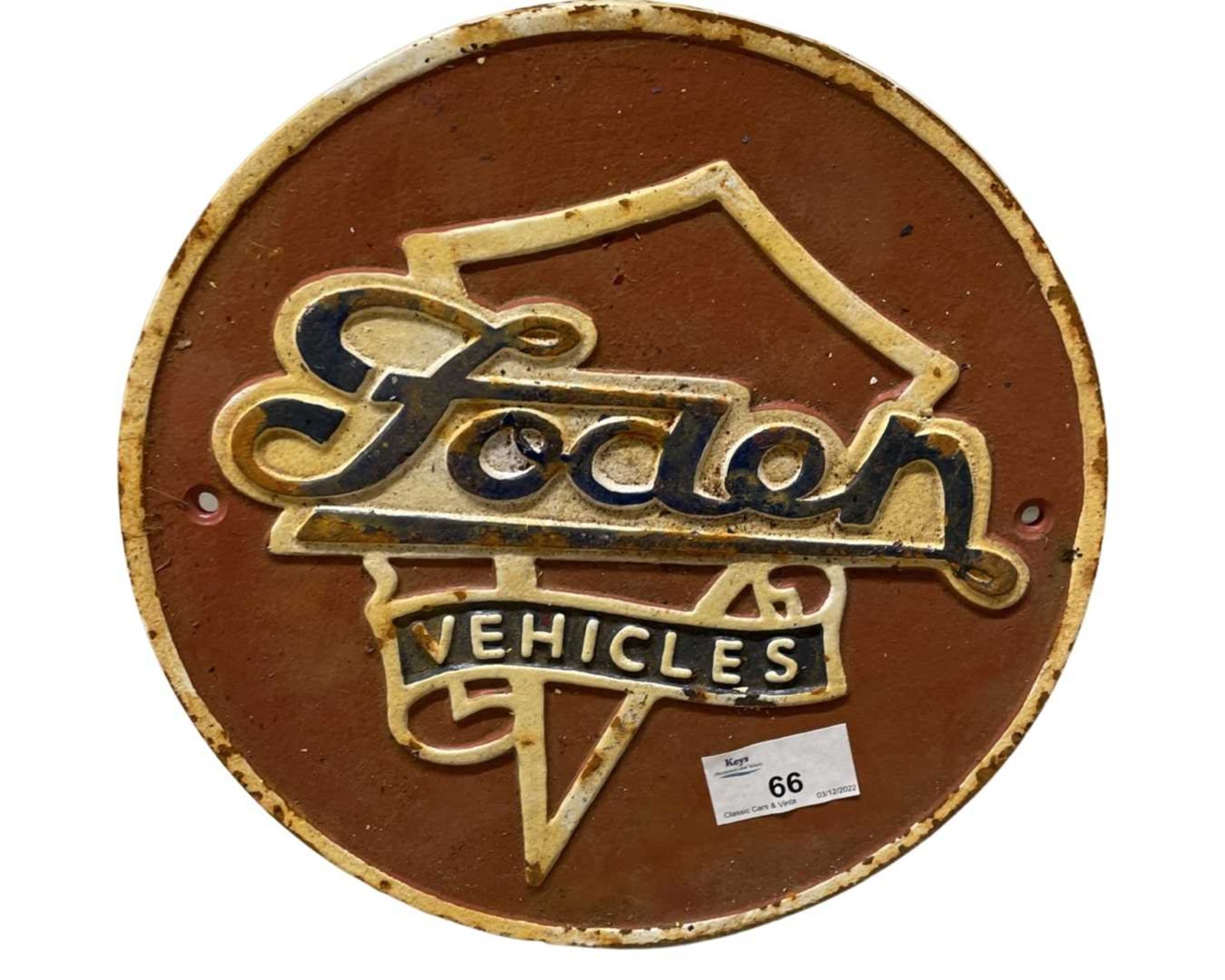 Cast iron Foden vehicle sign