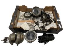 Box of various motocycle lamps to include Lucas lights, Powell & Hanmer Ltd etc