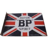 BP Motor Spirit double sided flange mount enamel sign