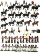 A mixed lot of mostly unmarked die-cast and plastic toy soldiers, cavalry etc