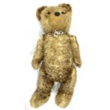 A vintage straw-stuffed teddy bear, no maker's label.