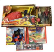 A mixed lot of boxed Spider-Man outdoor toys, to include: - Water Blaster - Adjustable skates - Slip