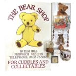 A mixed lot of Teddy Bear related collectibles to include a large sign for The Elm Hill Bear Shop (