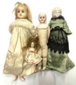 A mixed group of interesting European dolls, to include: - An unmarked wax doll a/f - An unmarked