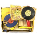 A vintage toy miniature gramophone by Selco in original box (distressed condition). To include spare