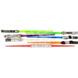 A mixed lot of retractable Star Wars lightsaber toys, some with noises, predominantely by Hasbro, to