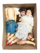 A mixed lot of dolls / doll parts to include: - A bisque dolls head, marked Armand Marseille Germany