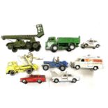 A mixed lot of Dinky die-cast vehicles of military, construction and service interest, to include: -