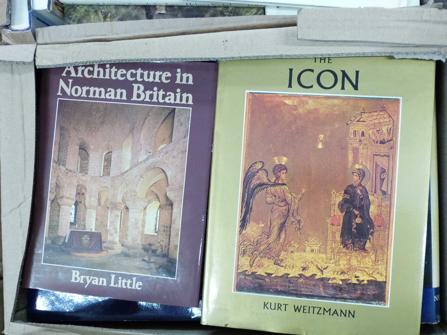 Box of mixed books to include The Icon and Architecture in Norman Britain