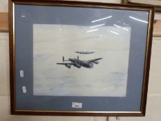 J Marshall, study of military aircraft, watercolour, framed and glazed