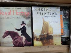 Box of mixed books to include Marine Painting in England 1700-1900 etc