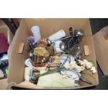 Large box of various assorted kitchen wares