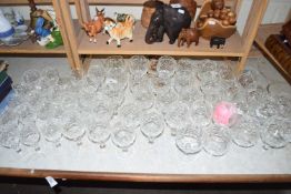 Large quantity of modern clear drinking glasses