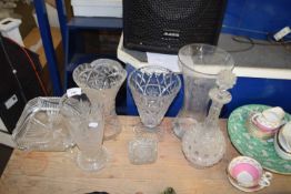 Mixed Lot: Various assorted glass vases, decanters etc