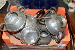 Box of various silver plated and pewter tea wares