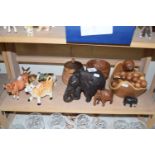 Mixed Lot: Various wooden bowls, turned wooden fruit, assorted animal ornaments etc