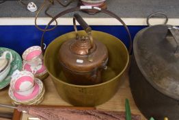 Brass preserve pan and a copper kettle