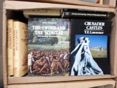 Box of mixed books to include The Sword and the Scimatar, The Saga of the Crusades and Crusader