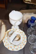 French opaque glass goblet plus various ceramics