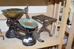 Vintage kitchen scales, trivet and a wall bracket