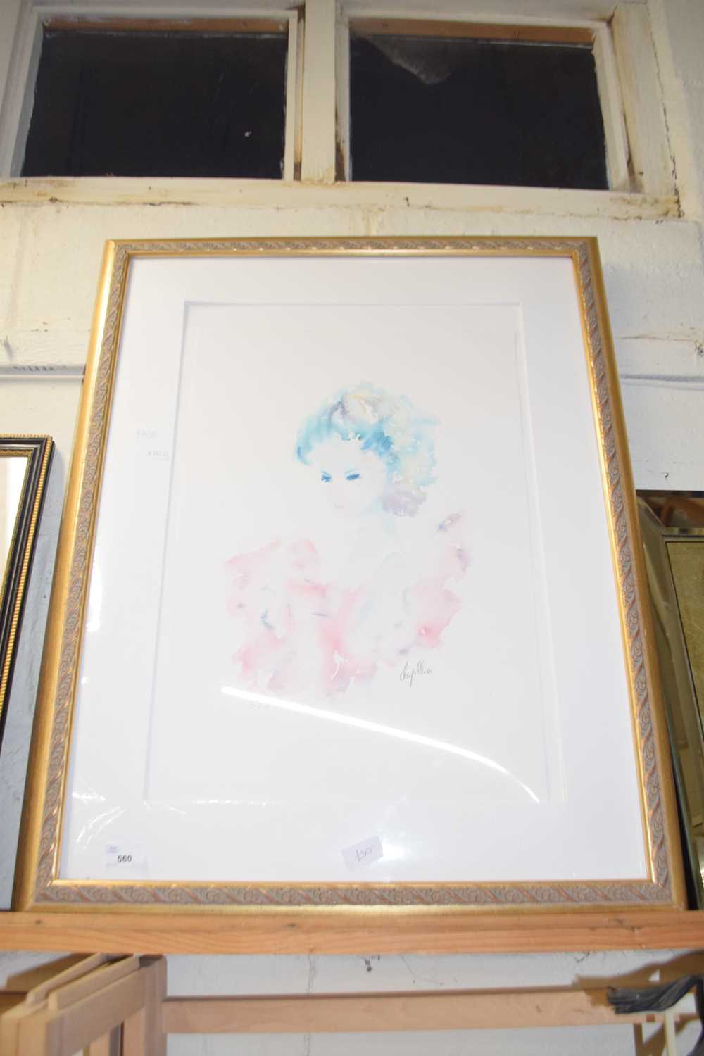 Coloured limited edition print, portrait of a young lady, indistinctly signed in pencil No 335 of