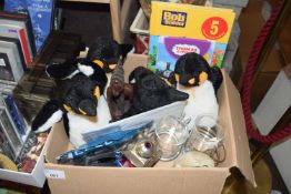 One box soft toy penguins and other assorted items