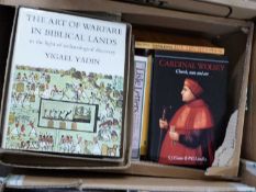 Box of mixed books to include Cardinal Wolsey and The Church State and Art by S J Gum
