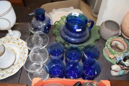 Mixed Lot: Various blue glass wares, hyacinth vases etc