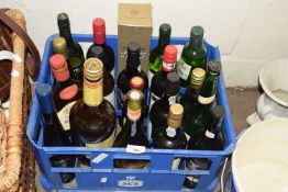 One box of various assorted wines and spirits, several bottles opened