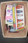 Box of various assorted toy cars