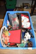 Box of various assorted mixed ceramics, child's tea wares, silver plated teapot etc