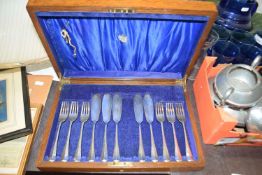 Part case of silver plated fish cutlery