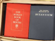 Box of mixed books to include The Rohan Book of Hours and The Oxford Dictionary of Byzantium