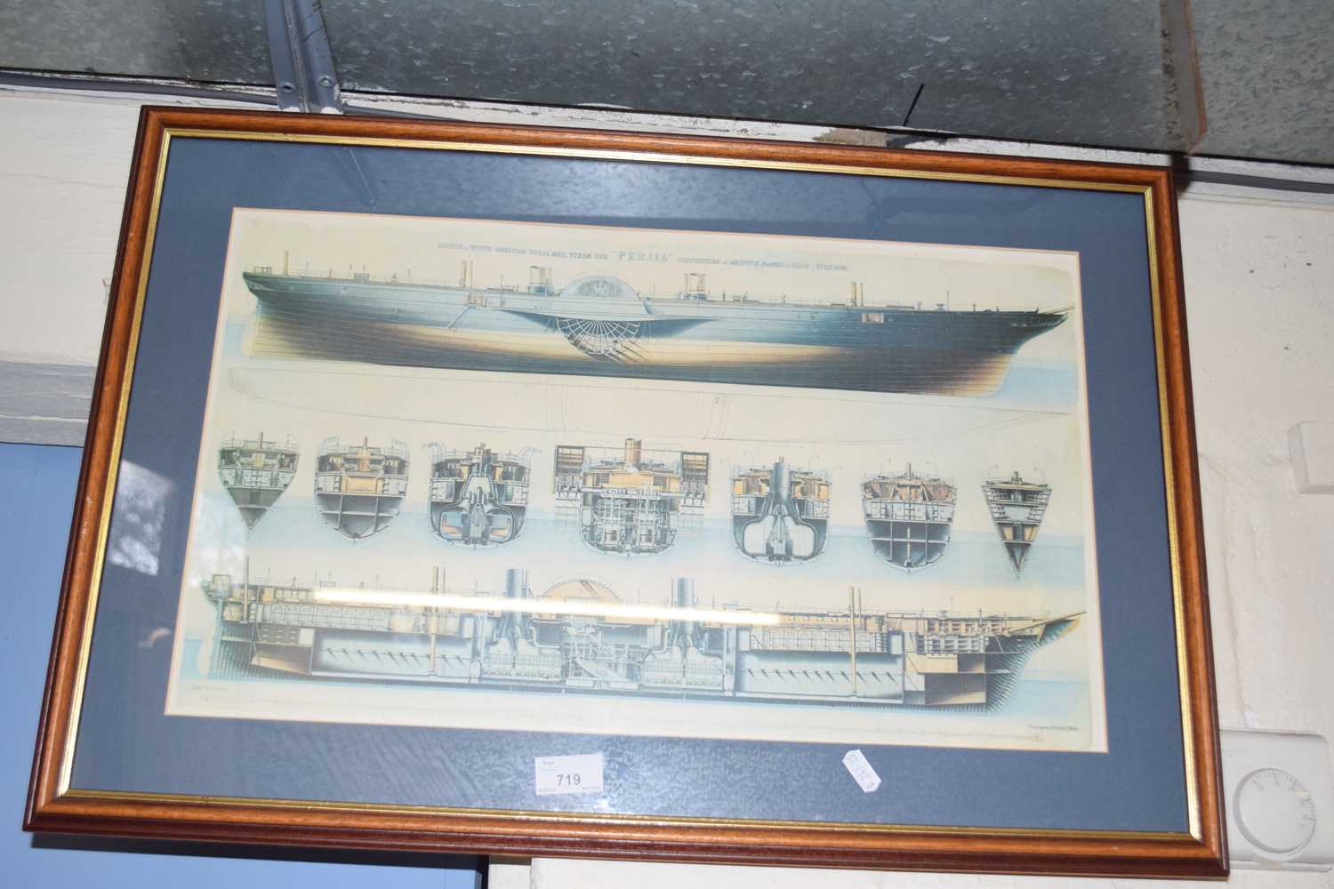 Coloured print, British and North American Royal Steam Ship, Persia, framed and glazed