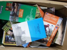 Box of mixed books and OS maps