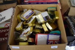 Box of various assorted tobacco tins