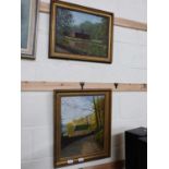 NIK Pair of oils, country scenes with buildings, gilt framed