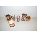 Mixed Lot: Copper lustre wares, pair of small Oriental vases, a Royal Doulton Salisbury gill etc